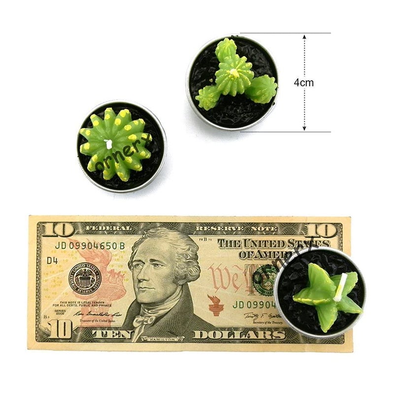 Ornerx 1.5" Cute Cactus TeaLights 6 PCS Succulent Decorative Candles - Image 2